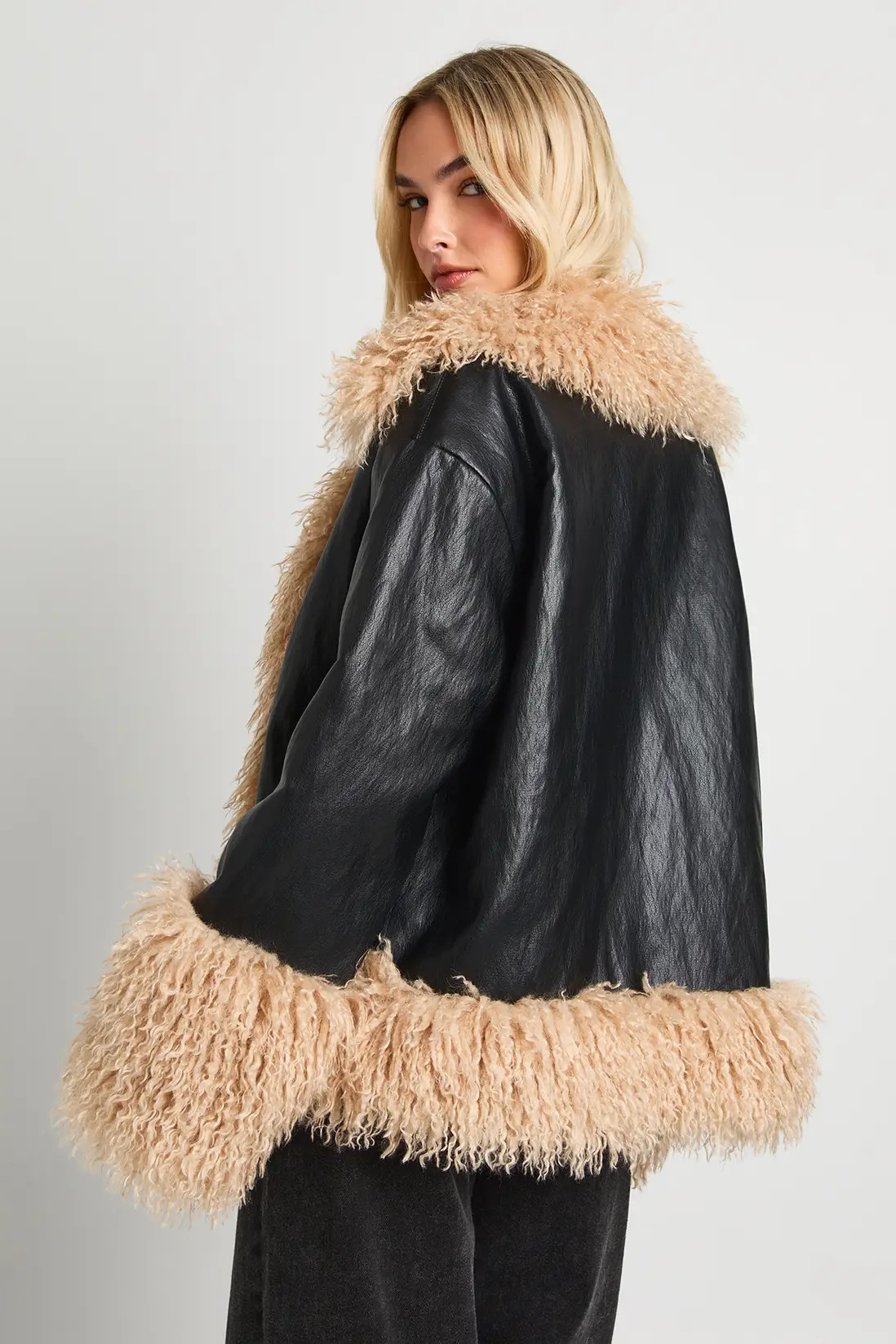 Faux Fur Trim Faux Leather Jacket | Boohoo.com (UK & IE)