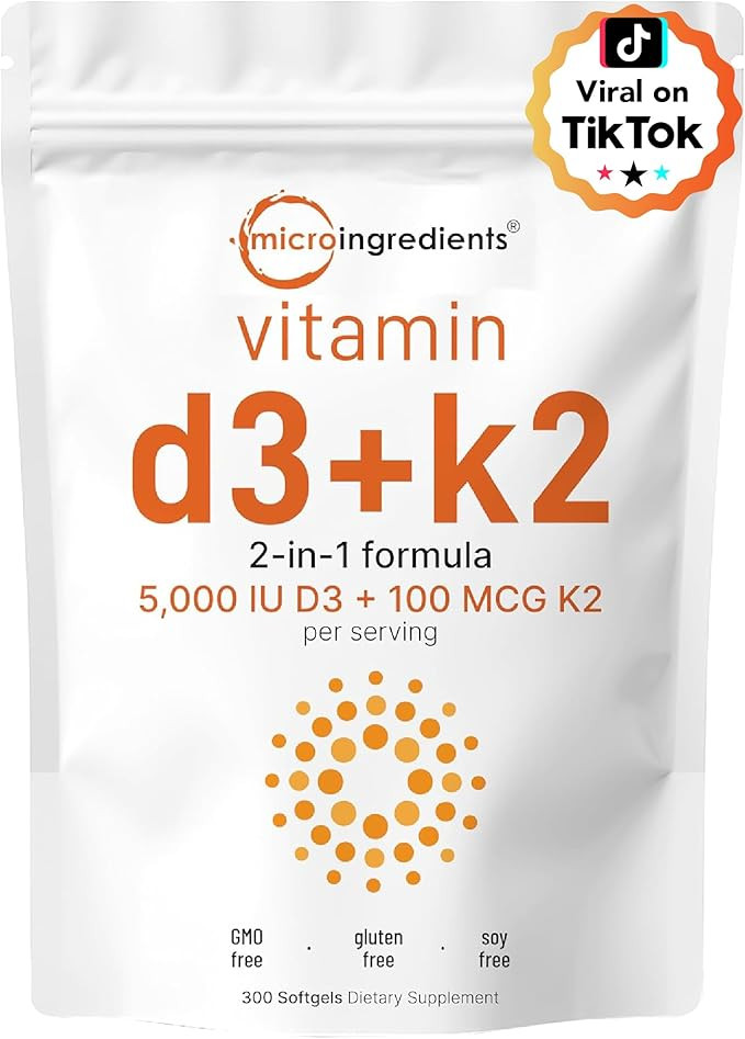 Micro Ingredients Vitamin D3 5,000 IU + K2 MK-7 100 mcg, 300 Softgels | 2-in-1 Vitamins D & K Com... | Amazon (US)