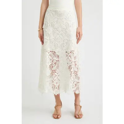 Nordstrom Floral Lace Maxi Skirt in White Coconut at Nordstrom, Size Large | Nordstrom