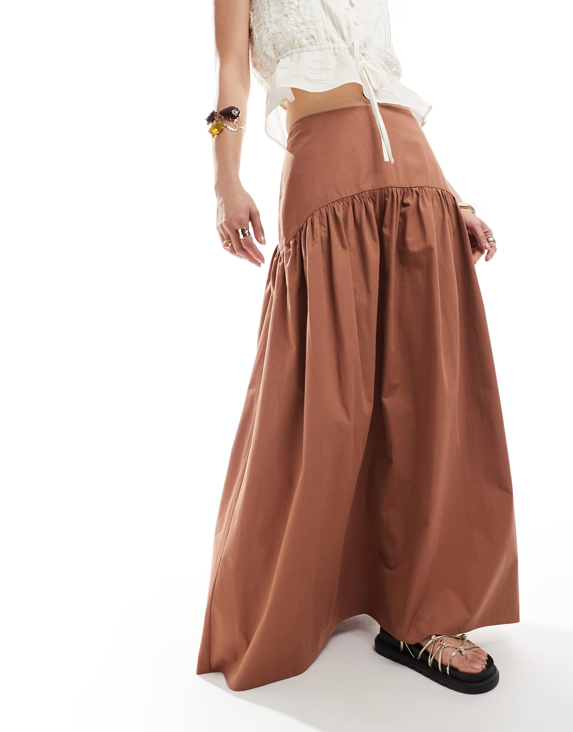ASOS DESIGN dropped waist maxi skirt in brown | ASOS | ASOS (Global)
