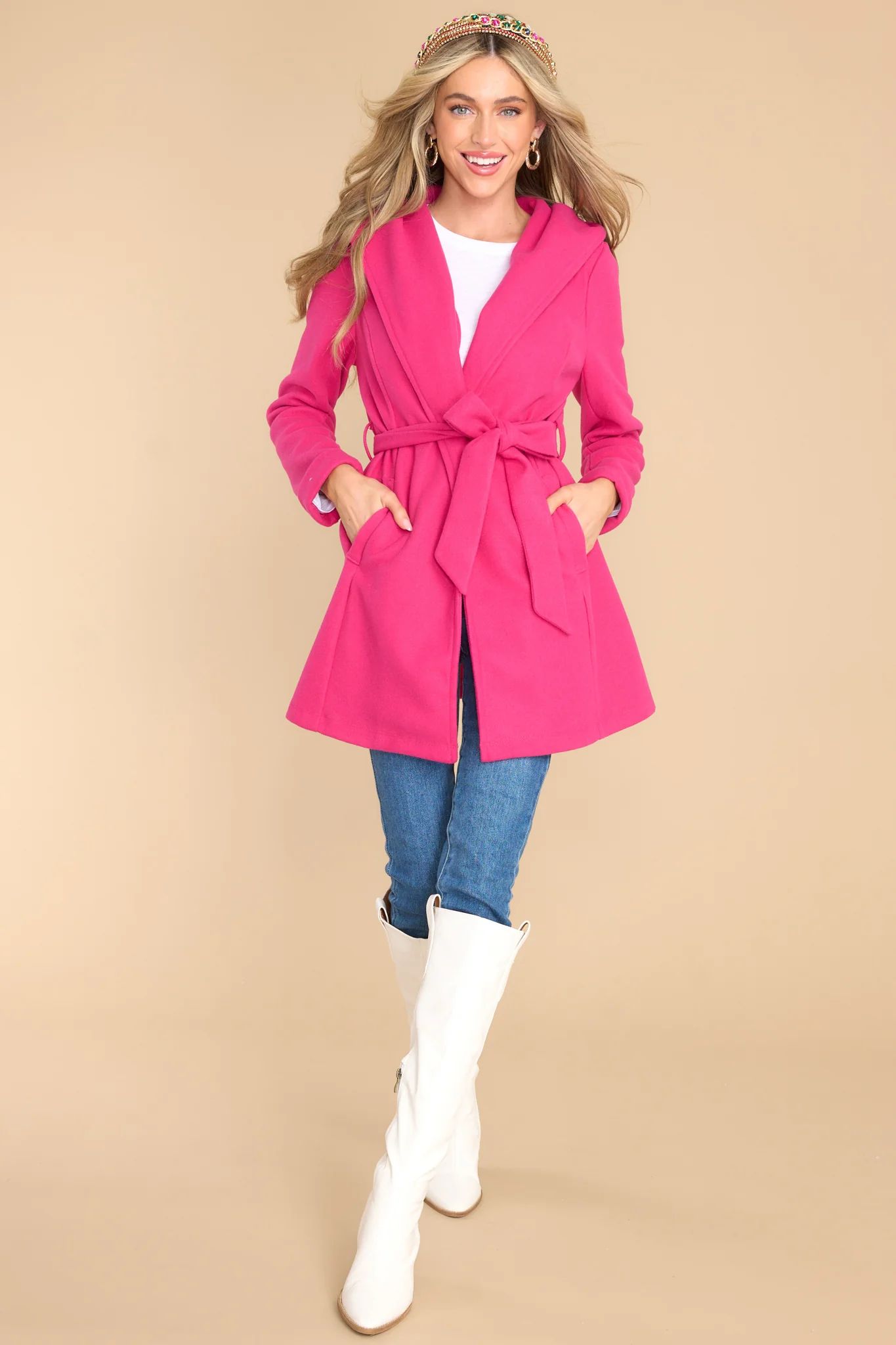 Know Deep Down Hot Pink Coat | Red Dress 