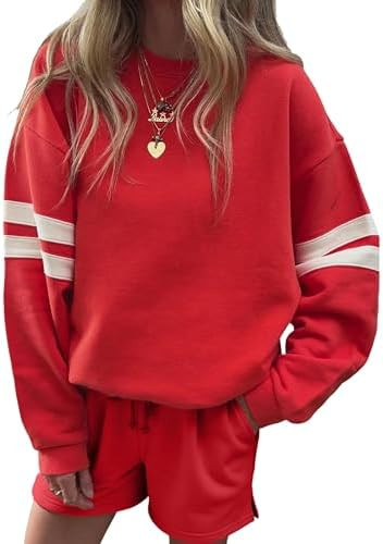 SELINK Women 2 Piece Outfits Sweatsuit Casual Long Sleeve Pullover and Shorts Sets Travel Tracksu... | Amazon (US)