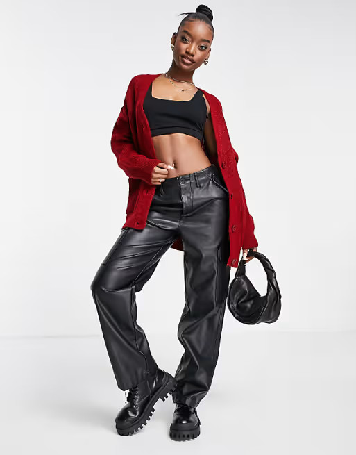 NA-KD oversized cardigan in burgundy | ASOS (Global)