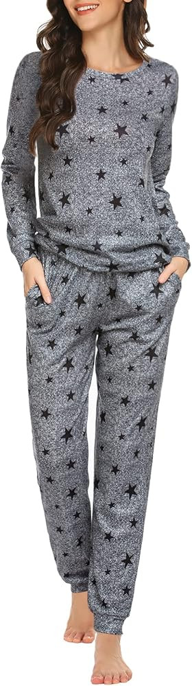 Ekouaer Womens Pajama Set Long Sleeve Sleepwear Star Print Nightwear Soft Pjs Lounge Sets with Po... | Amazon (US)