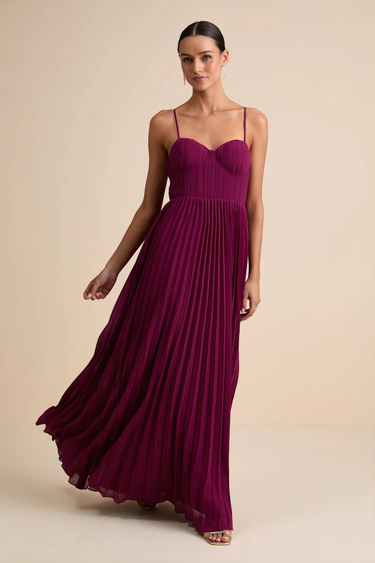 Admirable Elegance Plum Pleated Bustier Maxi Dress | Lulus