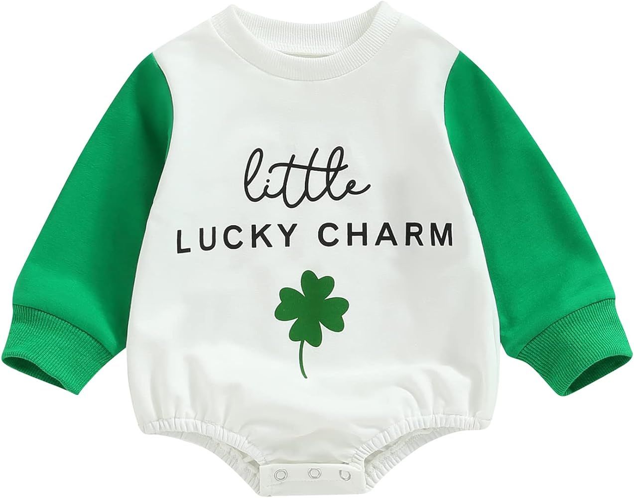 GOOCHEER Newborn Infant Baby Boy Girl My First St Patricks Day Outfit Clover Romper Long Sleeve C... | Amazon (US)