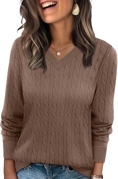 Sampeel Sweaters for Women Fashion 2025 Cable Knit Fall Clothes V Neck Business Casual Teacher Ou... | Amazon (US)