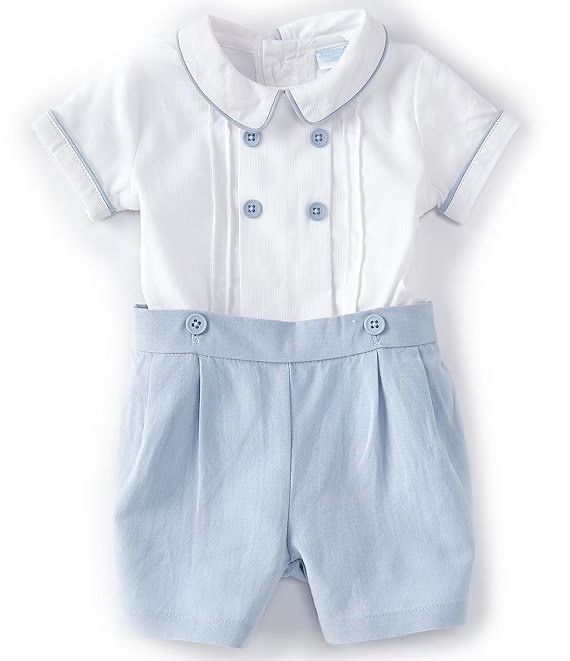 Baby Boys Newborn-24 Months Peter Pan Collar Short Sleeve Woven Shirt & Pleated Short 2-Piece Set | Dillards