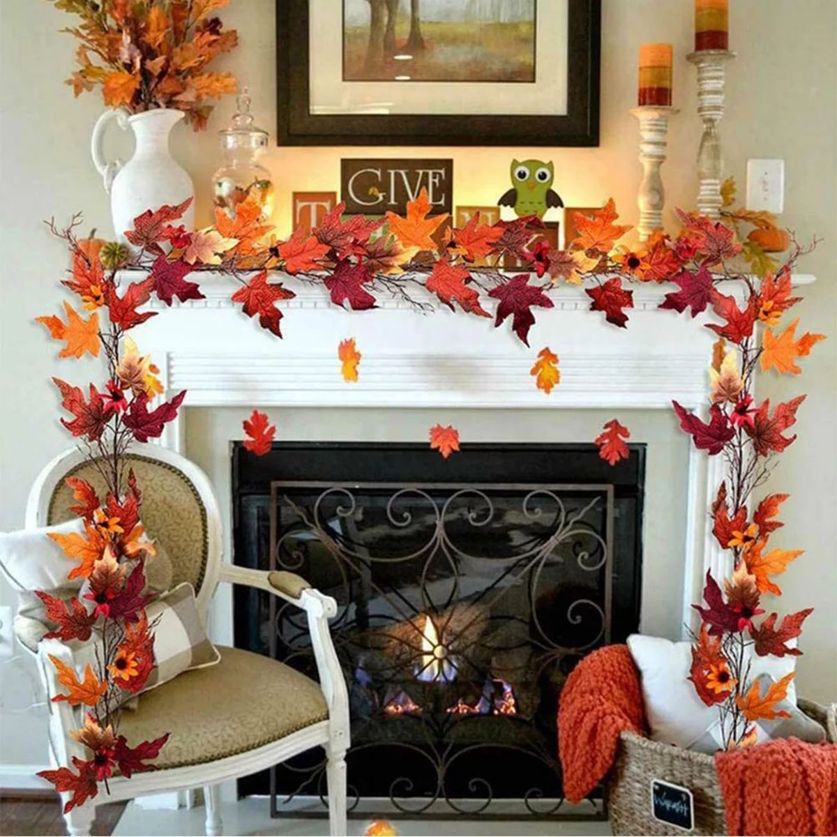 1.7M Fall Maple Leaves Lighted Garland Decor- Thanksgiving String Lights Decorations Autumn Hallo... | Walmart (US)