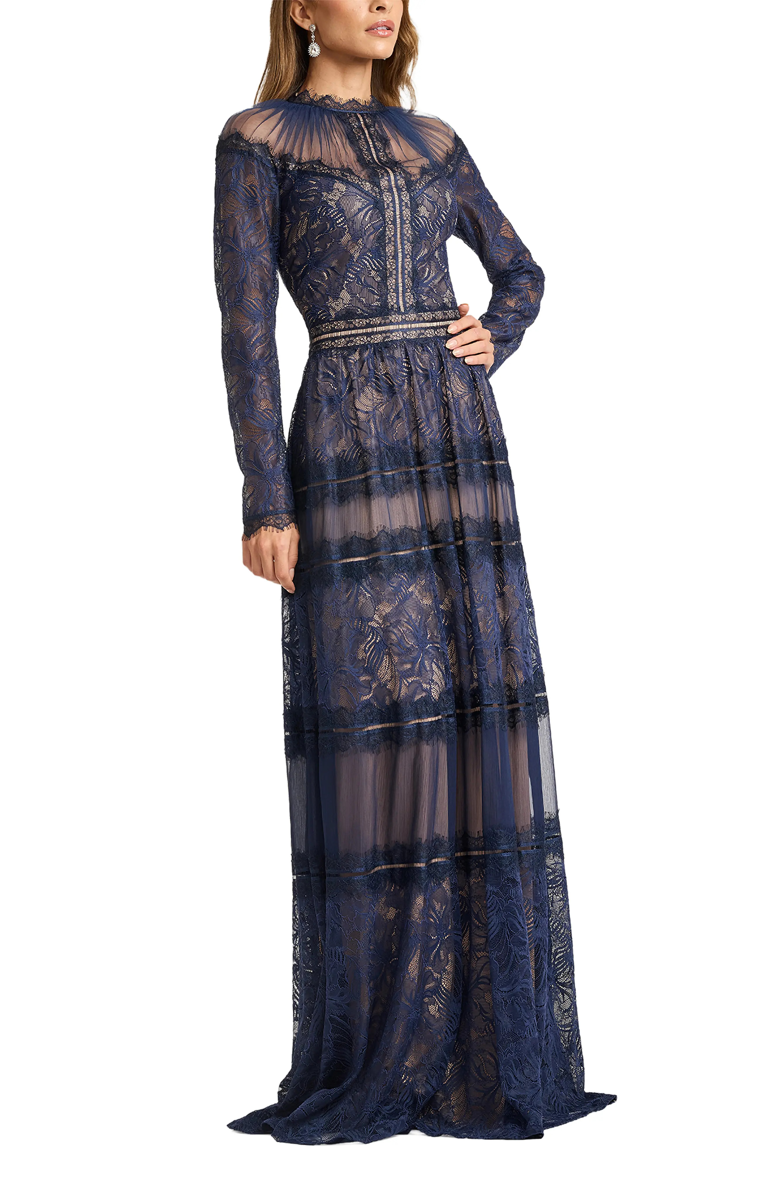 Lace Illusion Neck Long Sleeve Gown (Women) | Nordstrom | Nordstrom