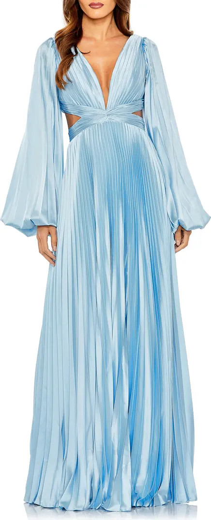 Long Sleeve Pleated Cut-Out Gown | Nordstrom