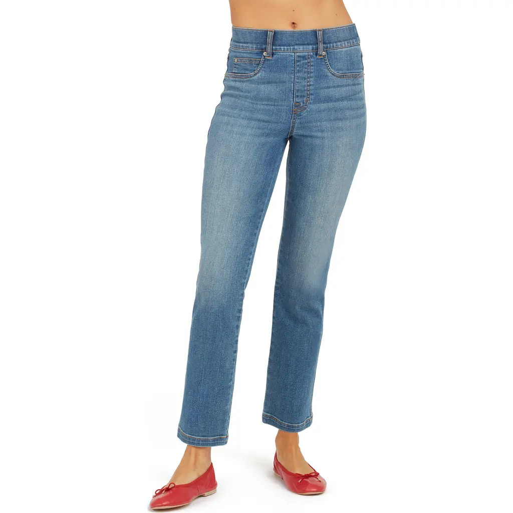 SPANX® Straight Leg Ankle Jeans in Vintage Indigo at Nordstrom, Size Medium | Nordstrom