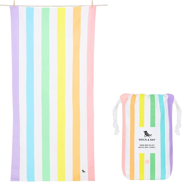 Dock & Bay Beach Towel - Quick Dry, Sand Free - Compact, Lightweight - 100% Recycled - Includes B... | Amazon (US)