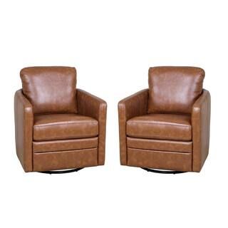 JAYDEN CREATION Denver Mid-Century Modern Camel LuxeComfort Upholstered Swivel Curved Barrel Chai... | The Home Depot