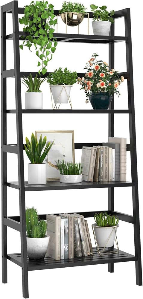 Homykic Bamboo Bookshelf 4-Tier Ladder Shelf, 49.2\u201d Freestanding Open Bookcase Book Shelf Ba... | Amazon (US)