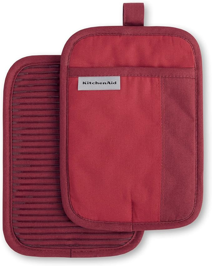 KitchenAid Beacon Two-Tone Non-Slip Pot Holder Set, Passion Red/Bordeaux, 7"x10", 2 Piece | Amazon (US)
