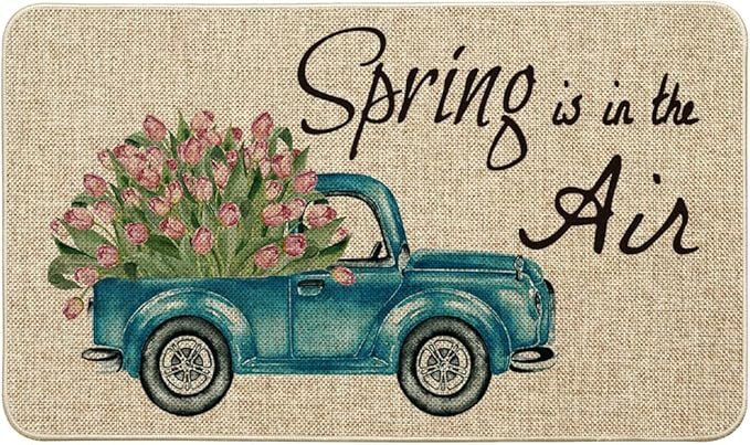 Artoid Mode Spring is in The Air Decorative Doormat, Seasonal Tulips Truck Spring Holiday Low-Pro... | Amazon (US)