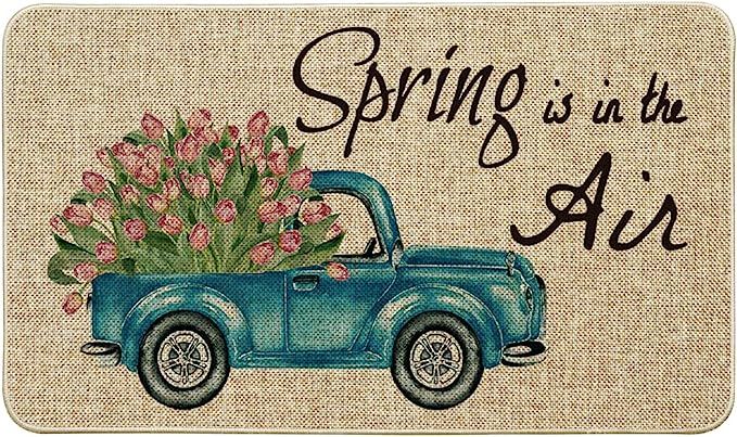 Artoid Mode Spring is in The Air Decorative Doormat, Seasonal Tulips Truck Spring Holiday Low-Pro... | Amazon (US)