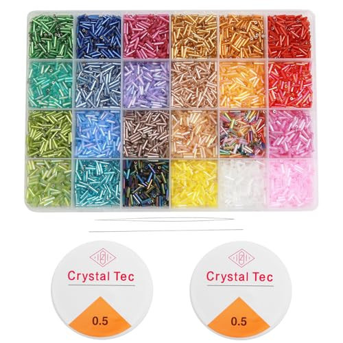 GTAAOY 9600pcs Tube Beads Kit for Adults, Glass Bugle Seed Beads for Jewelry Making, Small Craft Bead for DIY Bracelet Necklaces Craft Making with Two Crystal String (7mm/24 Colors) | Amazon (US)