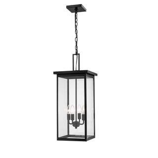 4-Light 27 in. Powder Coat Black Outdoor Lantern Pendant | The Home Depot