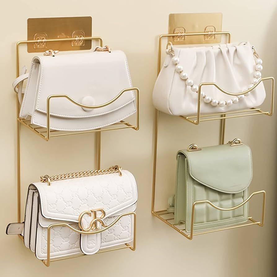 Wall Mount Handbag Purse Holder(Pack of 2 Golden), Metal Hanging Handbag Storage Tote Bag Organiz... | Amazon (US)
