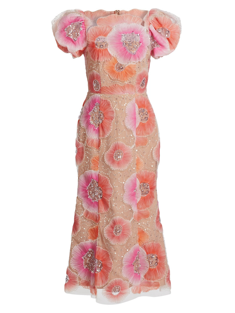 Women's Brittany Floral Appliqué Midi-Dress - Size Small | Saks Fifth Avenue