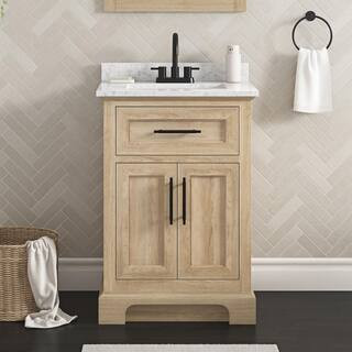 Home Decorators Collection Doveton 24 in. Single Sink Freestanding Weathered Tan Bath Vanity with... | The Home Depot