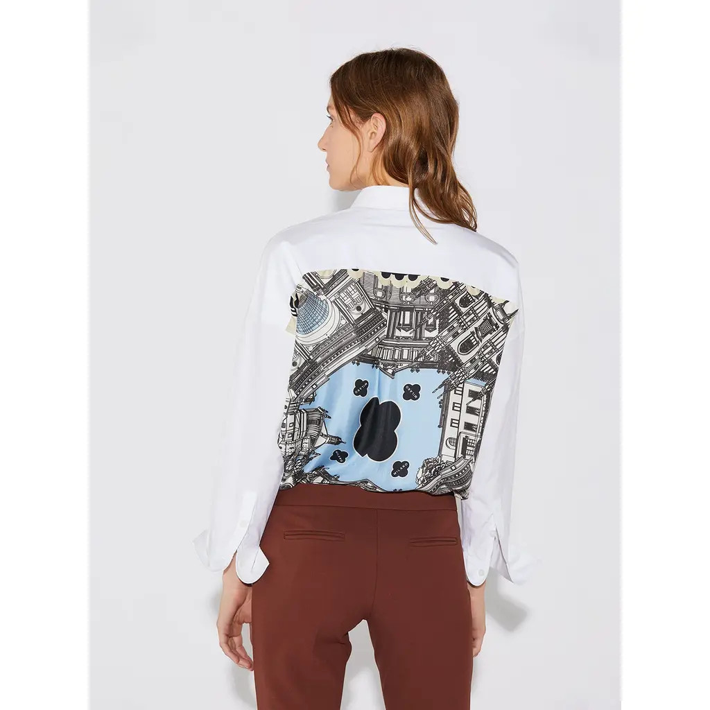 Callas Milano Sirene Milano Print Scarf-back Shirt in White at Nordstrom, Size 12 | Nordstrom