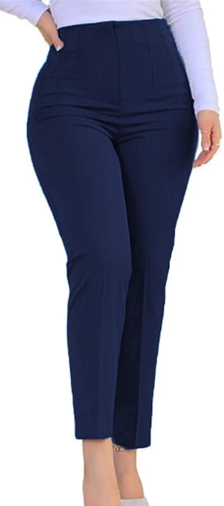 Womens Straight Leg Pants 2025 High Waisted Stretchy Business Casual Work Pants Dress Office Trou... | Amazon (US)