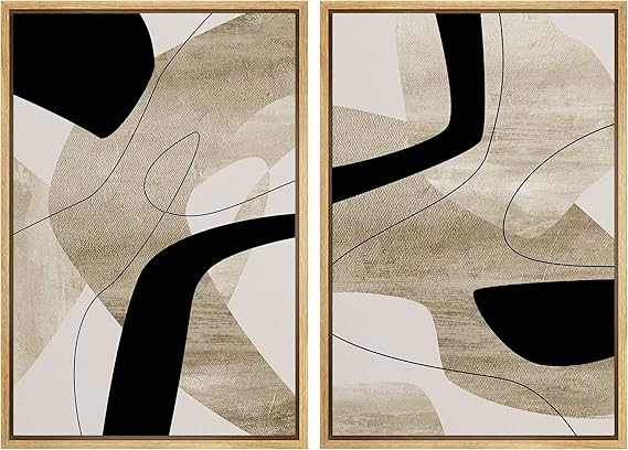 SIGNWIN Framed Canvas Print Wall Art Set Mid-Century Black Tan Polygon Collage Abstract Shapes Il... | Amazon (US)