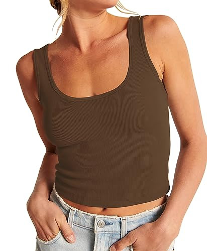 Artfish Women's Sleeveless Shirt Ribbed Fitted Scoop Neck Basic Long Crop Tank Top Square Cotton ... | Amazon (US)