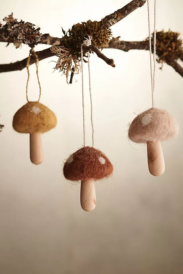 Woodland Mushrooms Felt Ornaments, Set of 3 | Anthropologie (US)