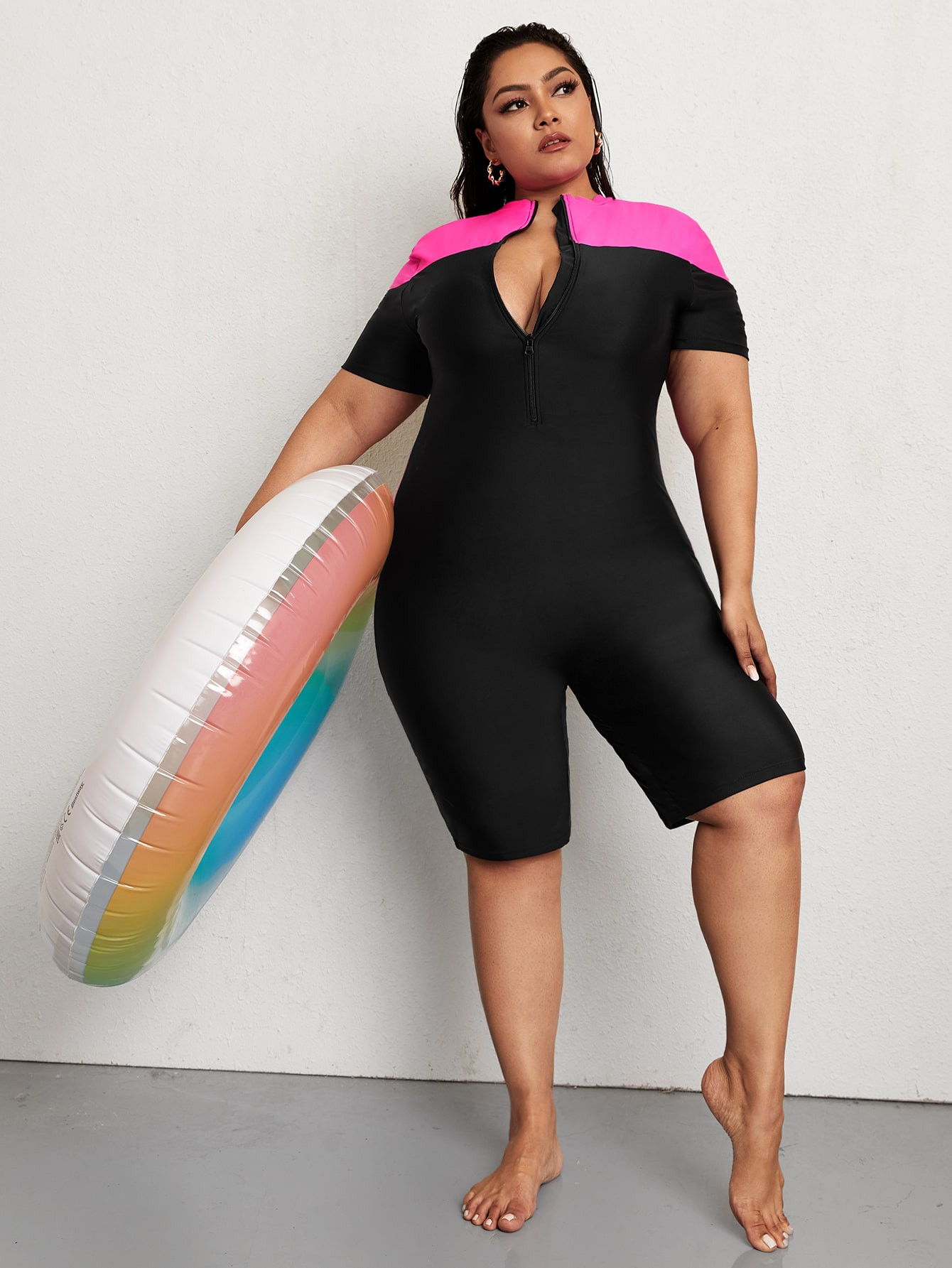 NEW 
                    Plus Color Block One Piece Swimsuit | SHEIN