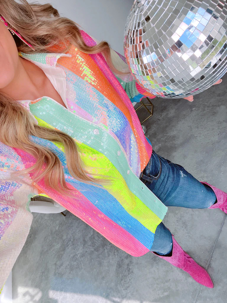 PRE-ORDER: Hey Good Lookin' Sequins & Stripes Neon Shirt | Whiskey Darling Boutique