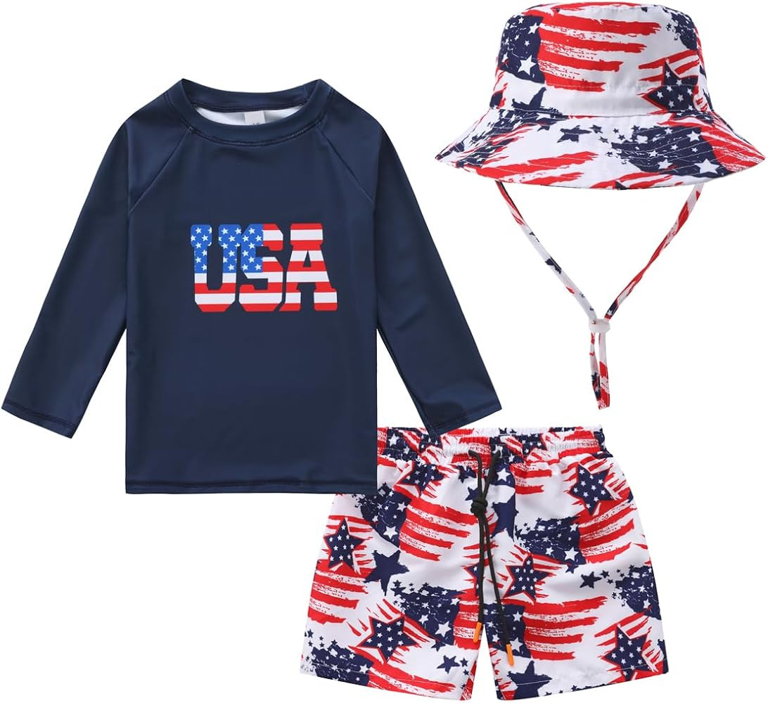 Baby-Boys Toddler Long Sleeved Rashguard Swim Bathing Suit and Sun Hat Set | Amazon (US)