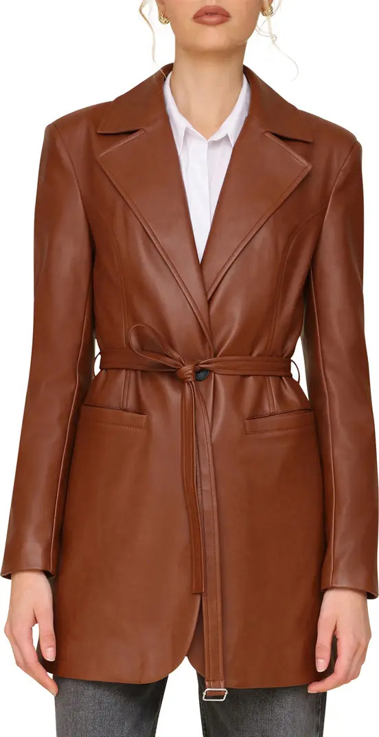 Avec Les Filles Faux-Ever Leather™ Strong Shoulder Belted Blazer | Nordstrom | Nordstrom