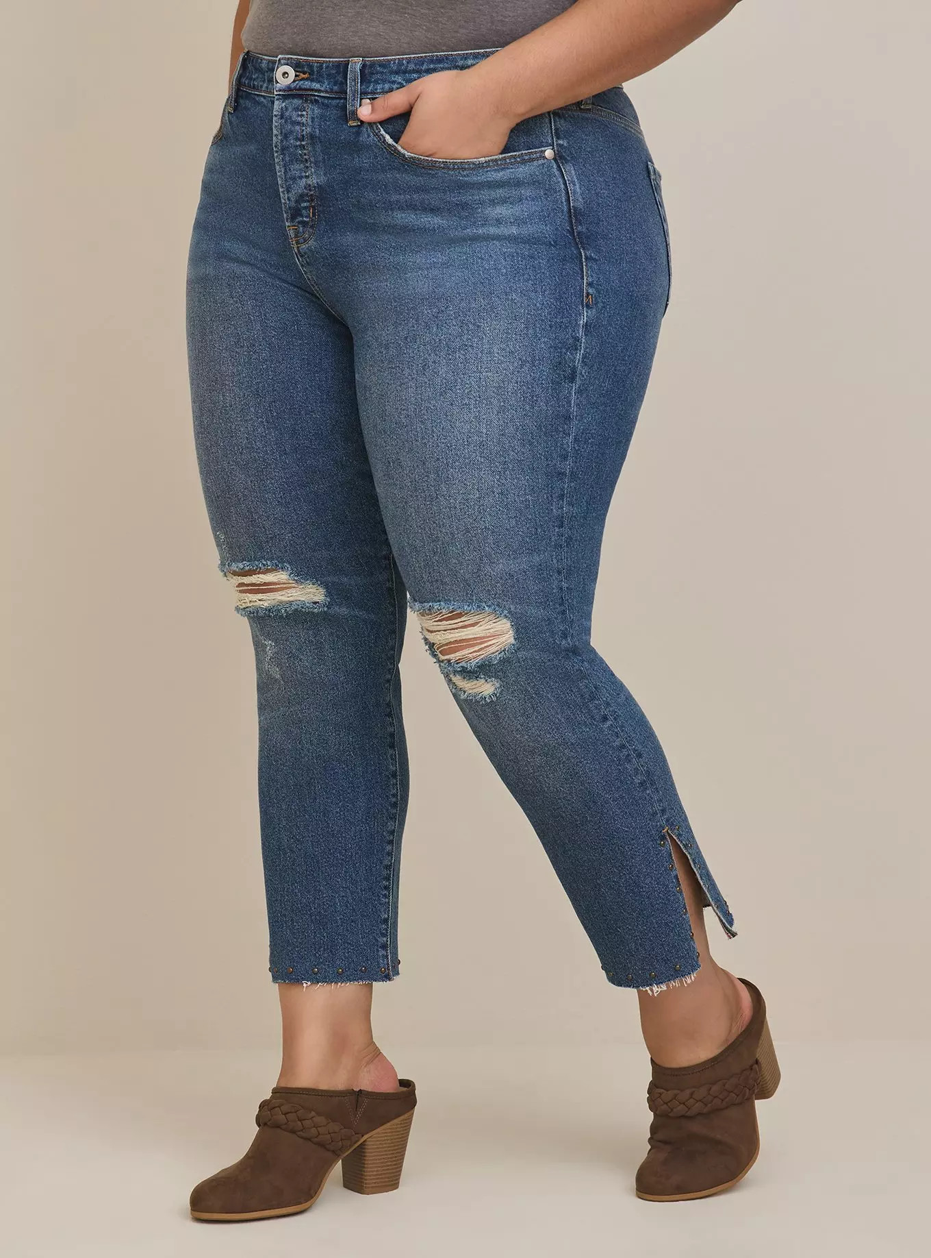 Straight Classic Denim High-Rise Studded Jean | Torrid (US & Canada)