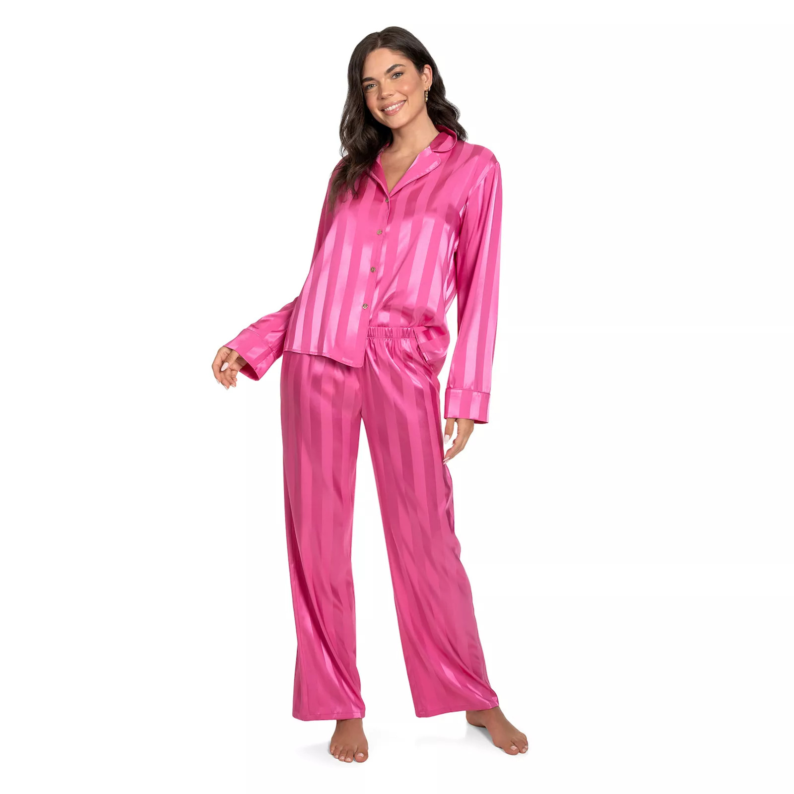 Women's Lilac+London Notch Collar Satin Pajama Top & Pajama Bottom Set | Kohl's