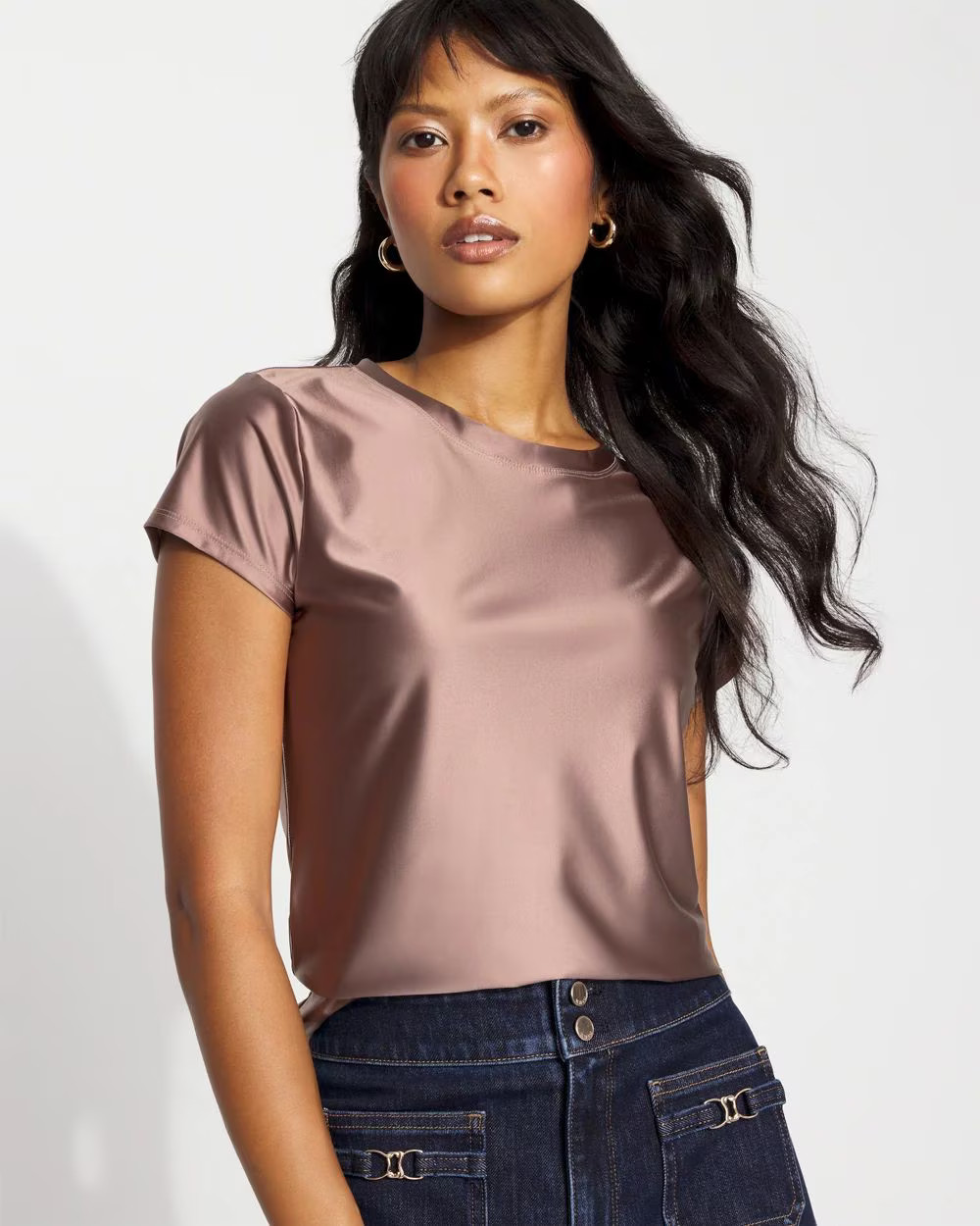 Glossy Jersey Crewneck Tee | White House Black Market