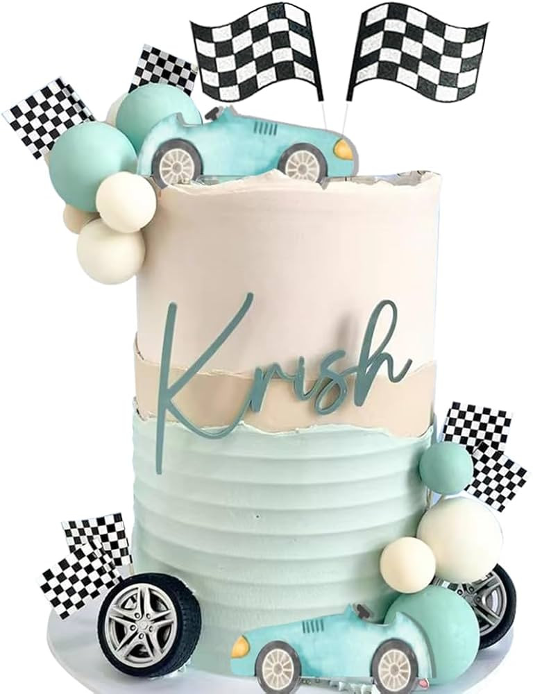 Vintage Race Car Cake Topper for Racing Car Checkered Flag Birthday | Amazon (US)