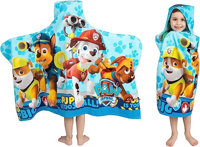 Franco Kids Bath and Beach Soft Cotton Terry Hooded Towel Wrap, 24" x 50", Paw Patrol Blue | Amazon (US)