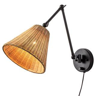 C Cattleya Black Woven Rattan Plug-in Swing Arm Wall Lamp with On/Off Switch CA2024-W - The Home ... | The Home Depot
