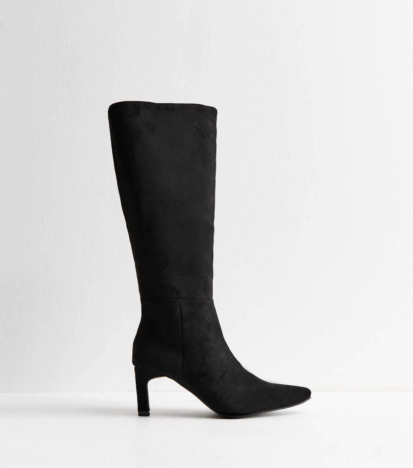 Black Kitten Heel Faux Suede Knee High Boots | New Look | New Look (UK)