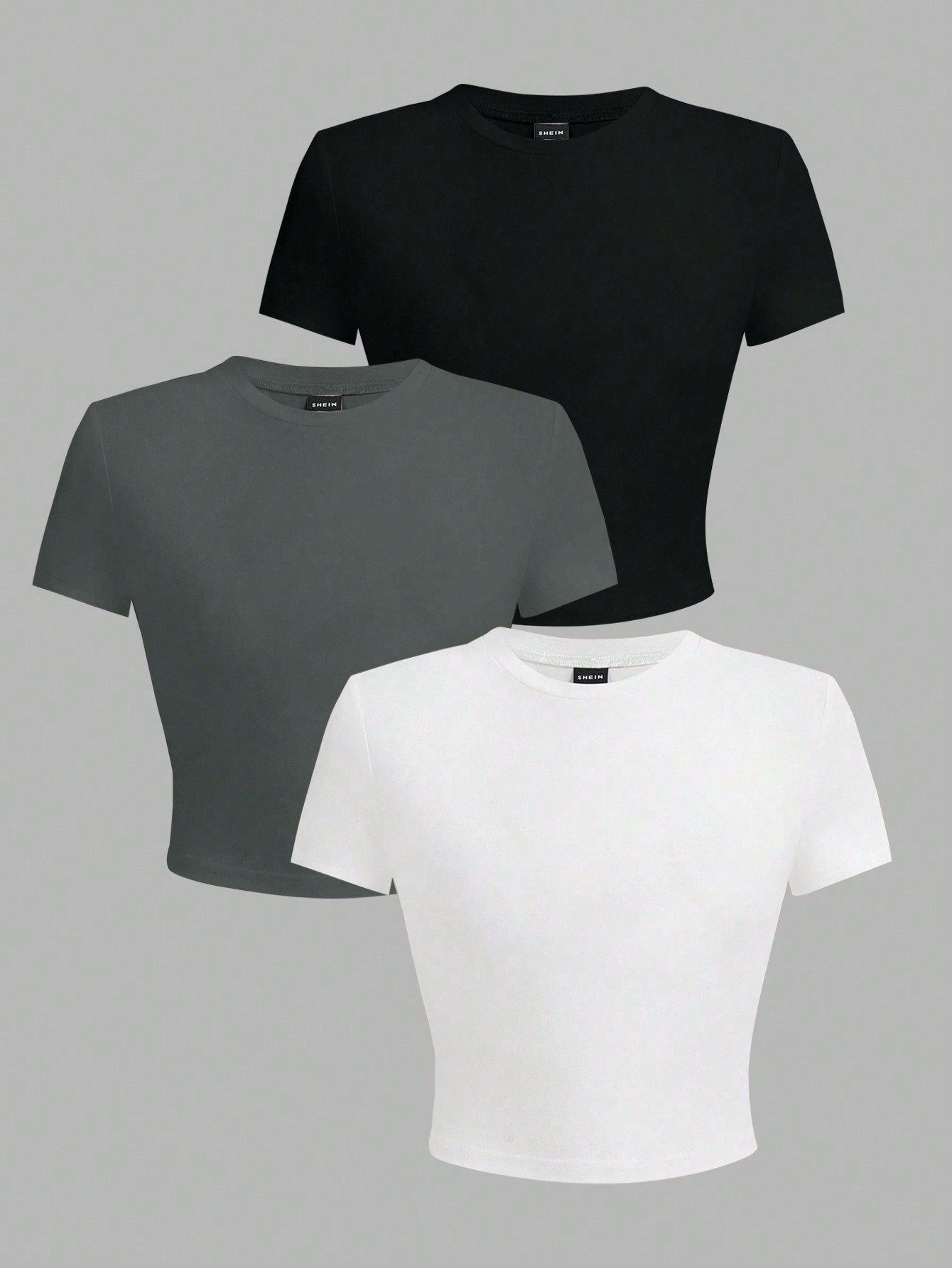 3 Stücke T-Shirt mit Einfarbig rundem Kragen, | SHEIN