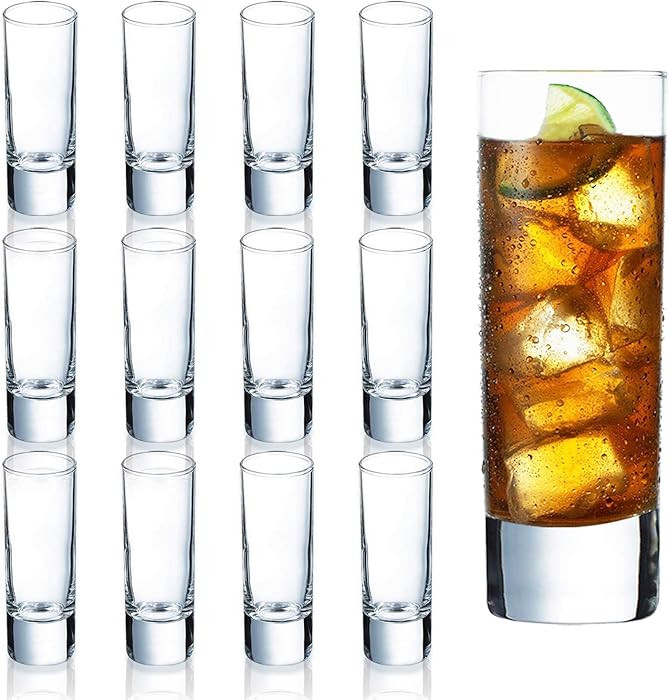 Clear Heavy Base Shot Glasses 12 Pack, 2 oz Tall Glass Set for Whiskey, Tequila, Vodka | Amazon (US)