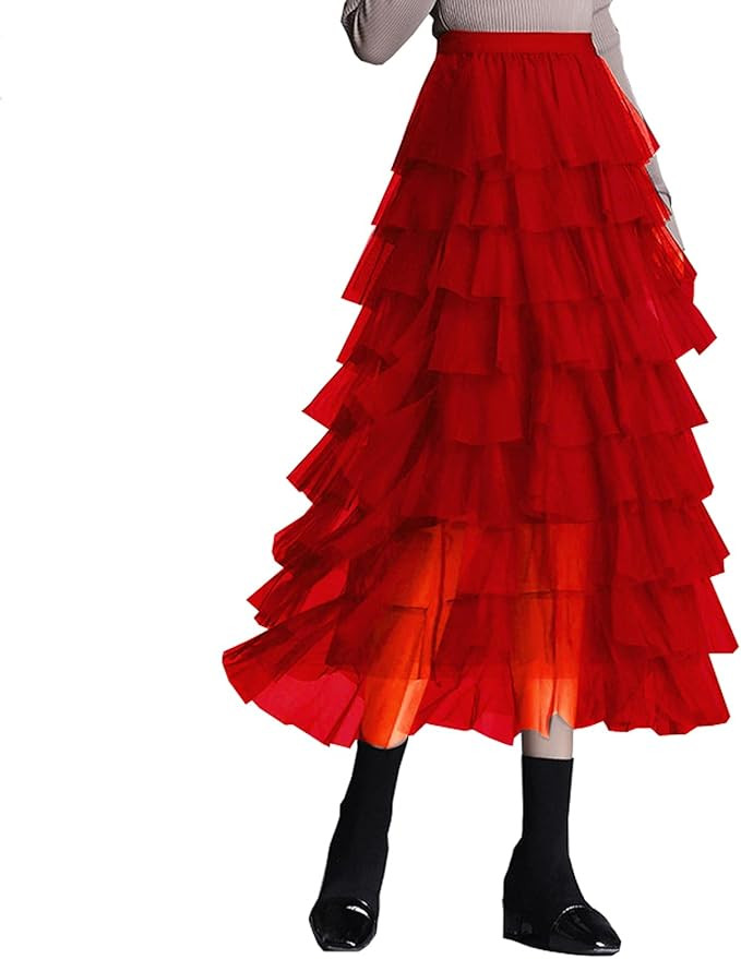 BDQING Women's Elastic Waist Tiered Layered Mesh Ballet Prom Party Tulle Tutu A-line Long Skirt | Amazon (US)