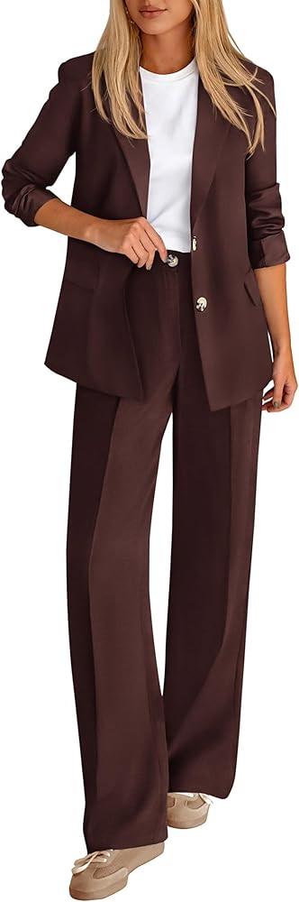 KIRUNDO Womens Suits 2 Piece Set Business Casual Blazer Jacket Wide Leg Dress Pants Suits Profess... | Amazon (US)