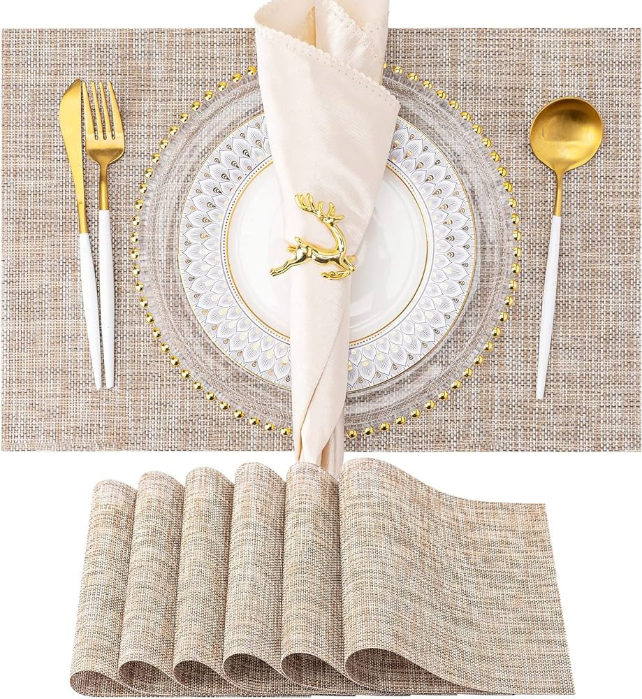 HGMO Placemats Set of 6 Washable Indoor/Outdoor Vinyl Place Mats for Dining Table Durable PVC Wea... | Amazon (US)