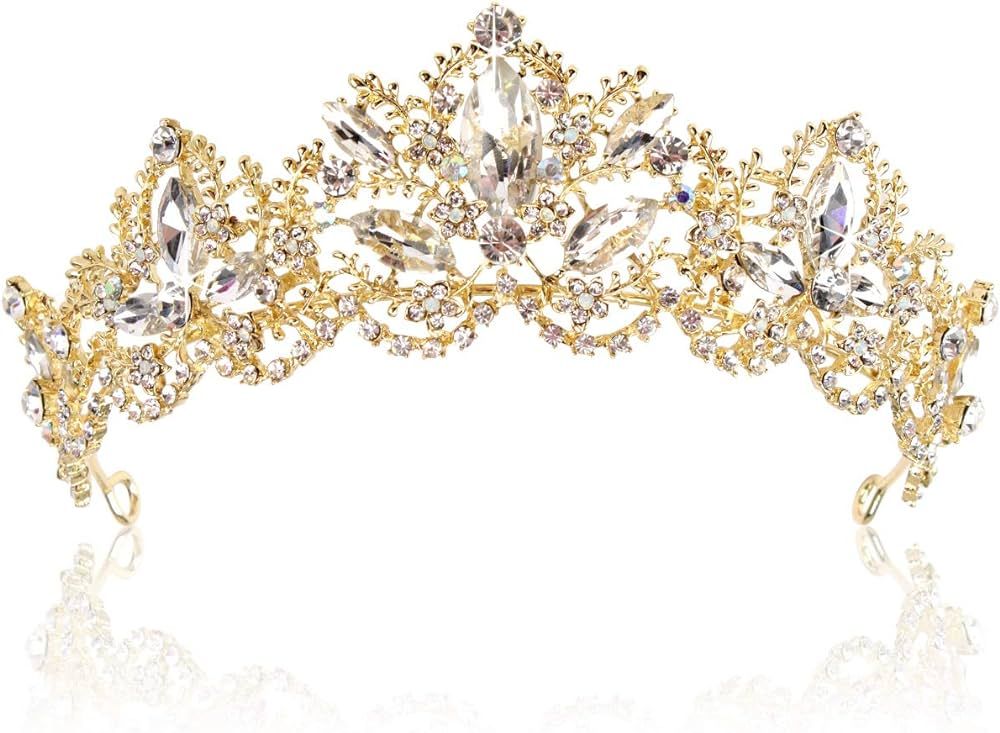 Gold Tiara Wedding Tiaras and Crowns for Women,Rhinestone Queen Tiara for Women Princess Crown Bi... | Amazon (US)
