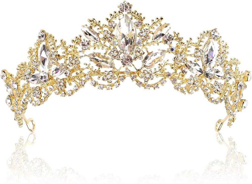 Gold Tiara Wedding Tiaras and Crowns for Women,Rhinestone Queen Tiara for Women Princess Crown Bi... | Amazon (US)